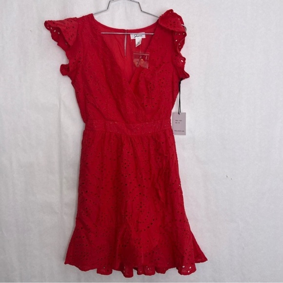 5/$25 Japna Pink Eyelet Lace Ruffle Mini Dress medium - Picture 1 of 3